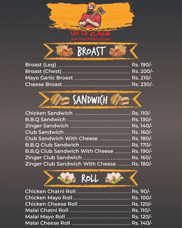 Sheedy Da Adda menu
