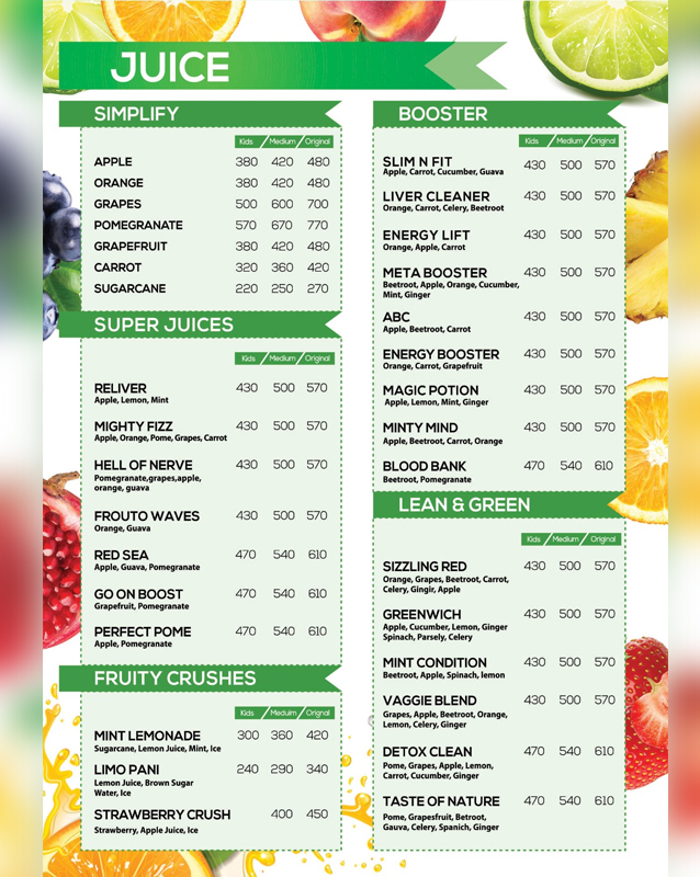 Meta Boost Juice Bar  menu