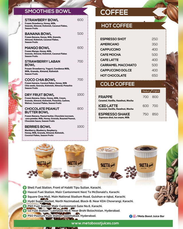 Meta Boost Juice Bar  menu