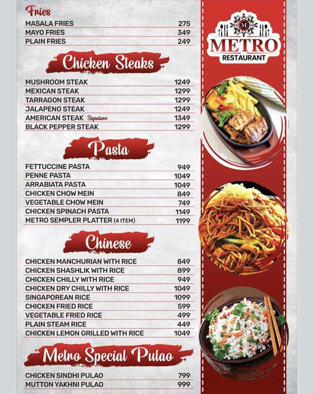 Metro Highway Restaurant menu