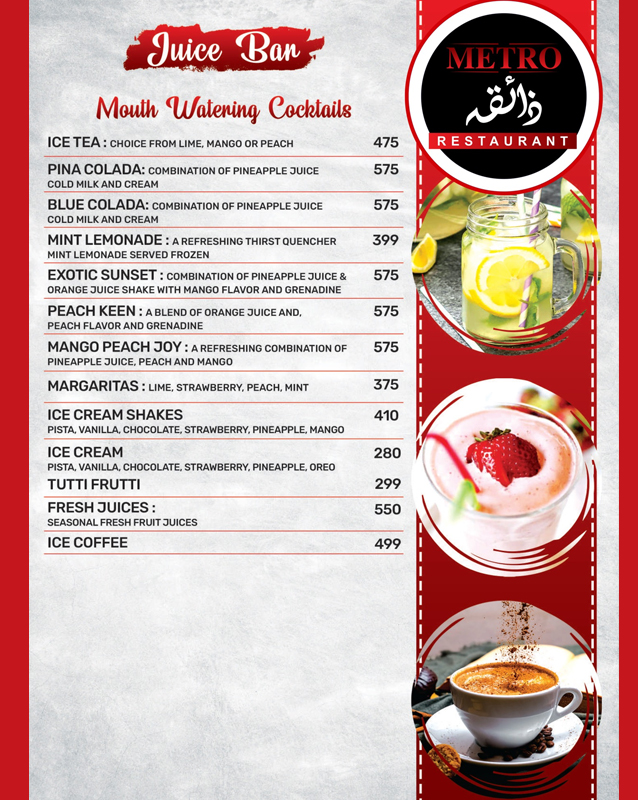 Metro Zaiqa Restaurant  menu