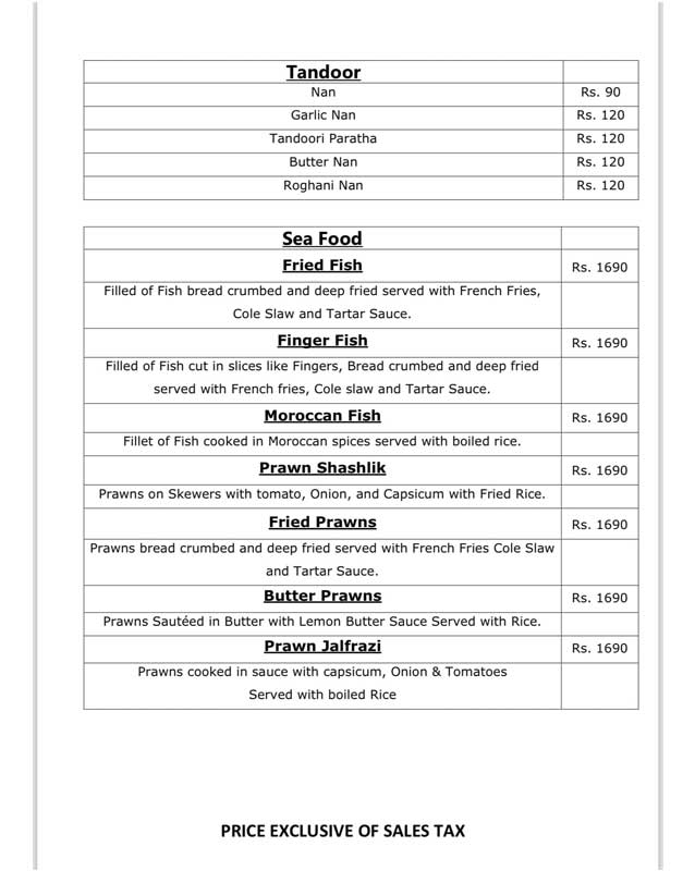 Shezan Ampis Restaurant menu