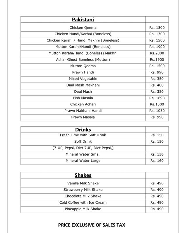 Shezan Ampis Restaurant menu