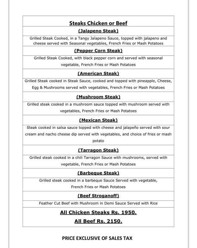 Shezan Ampis Restaurant menu