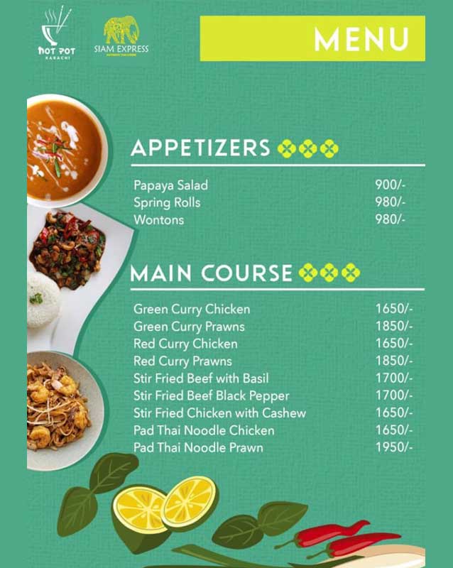 Siam Express menu