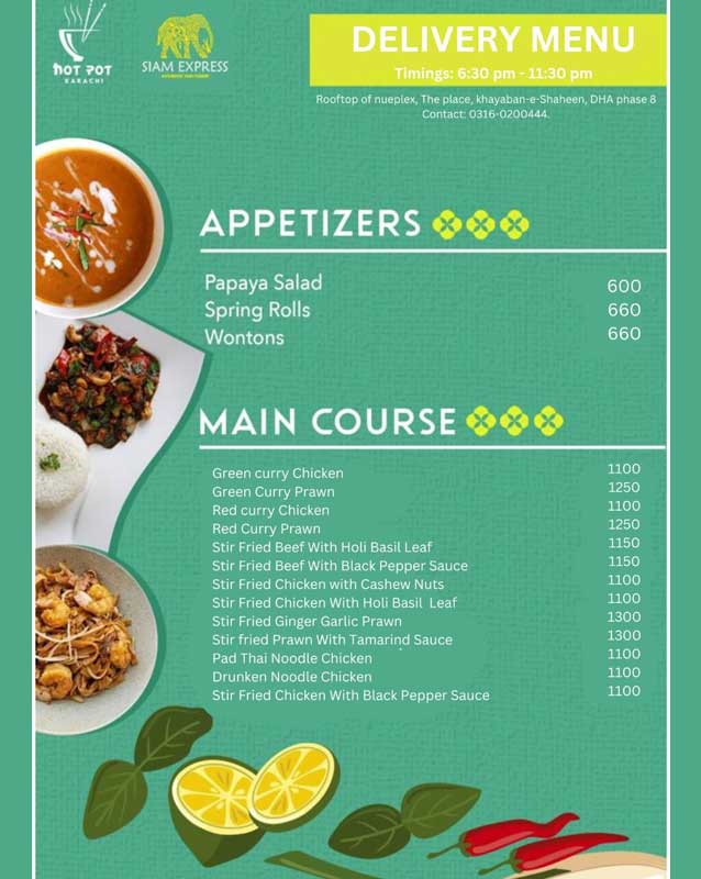 Siam Express menu