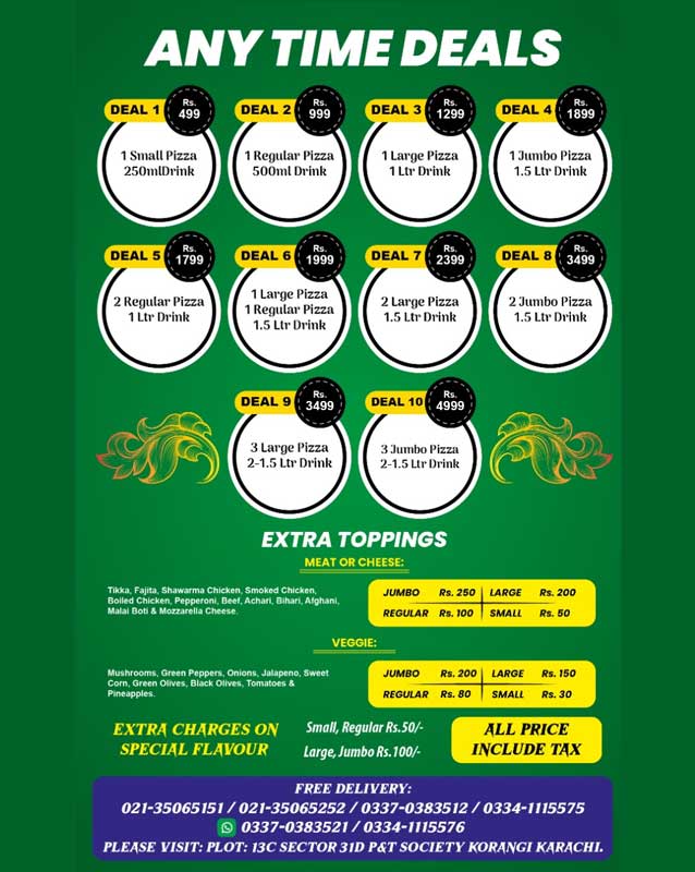 Michigan Pizza menu