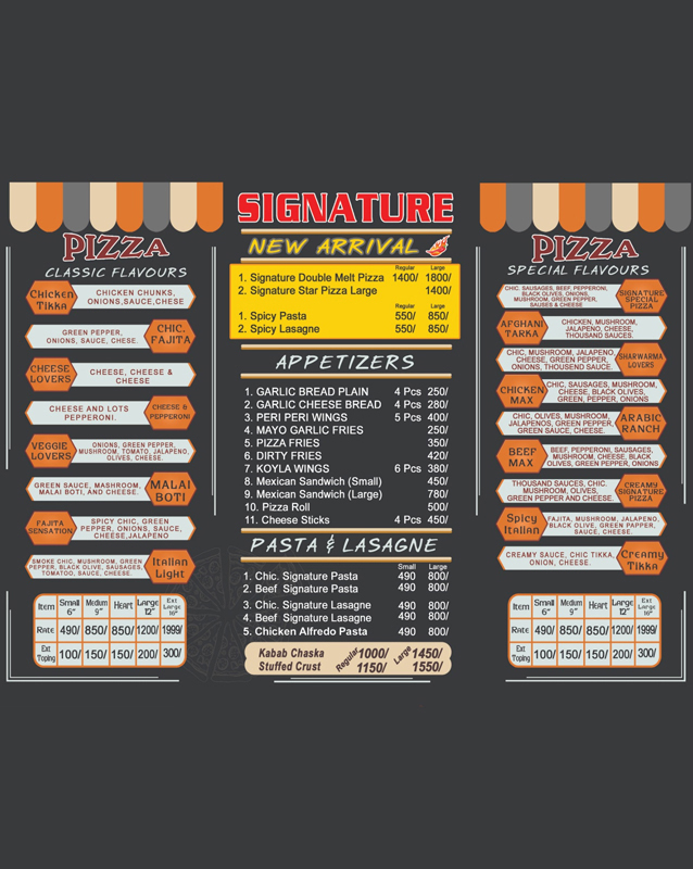 Signature Burgers and Wings menu