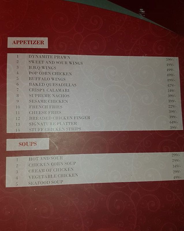 Signature Club menu