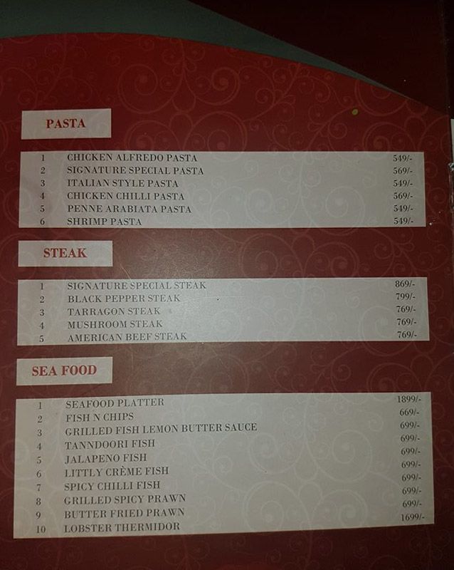 Signature Club menu