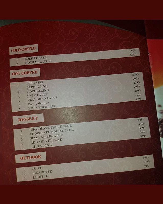 Signature Club menu