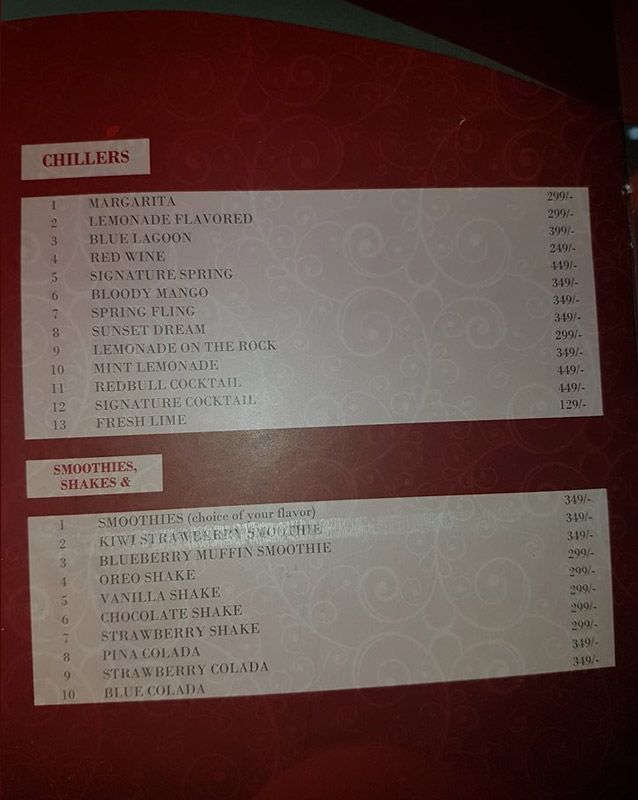Signature Club menu