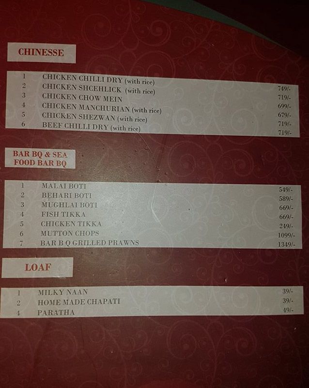 Signature Club menu
