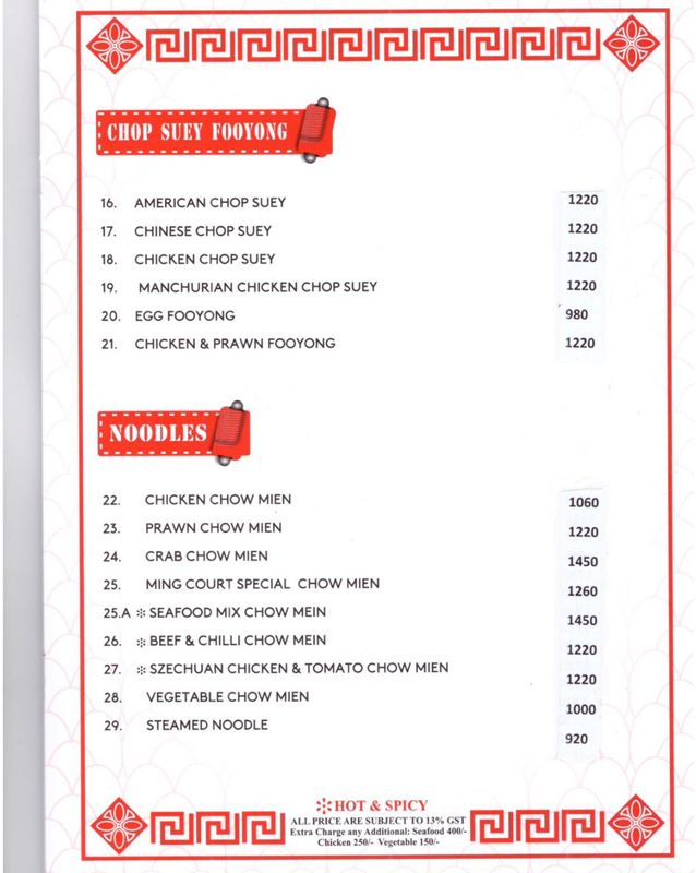 Ming Court menu