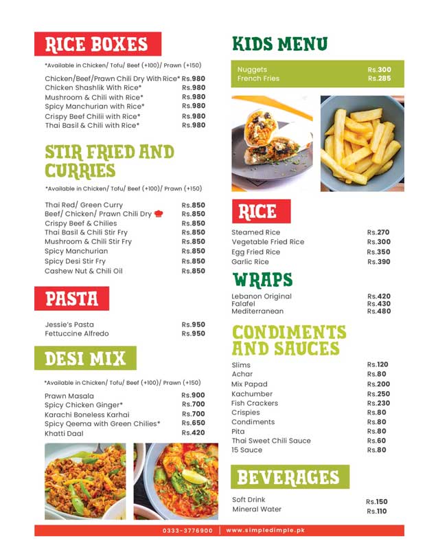 Simple Dimple menu