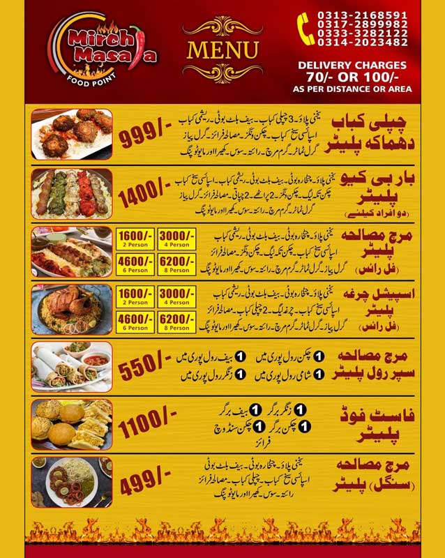 Mirch Masala Food Point menu