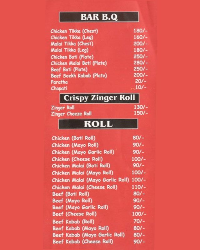 Mirchi menu