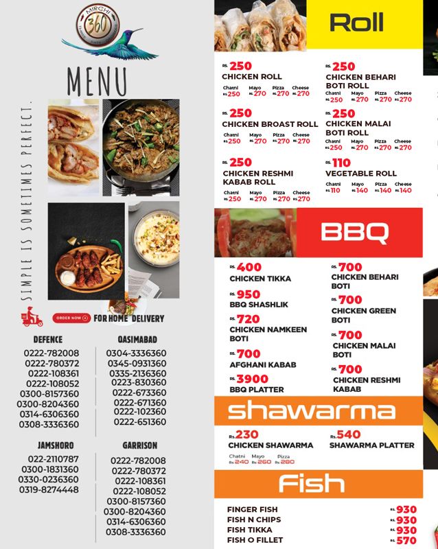 Mirchi 360 Degrees menu