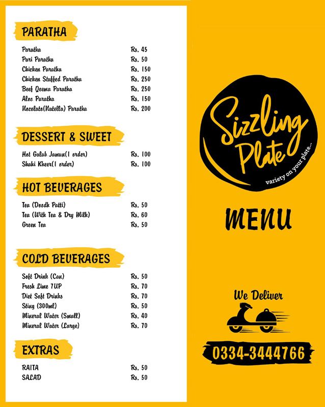 Sizzling Plate menu