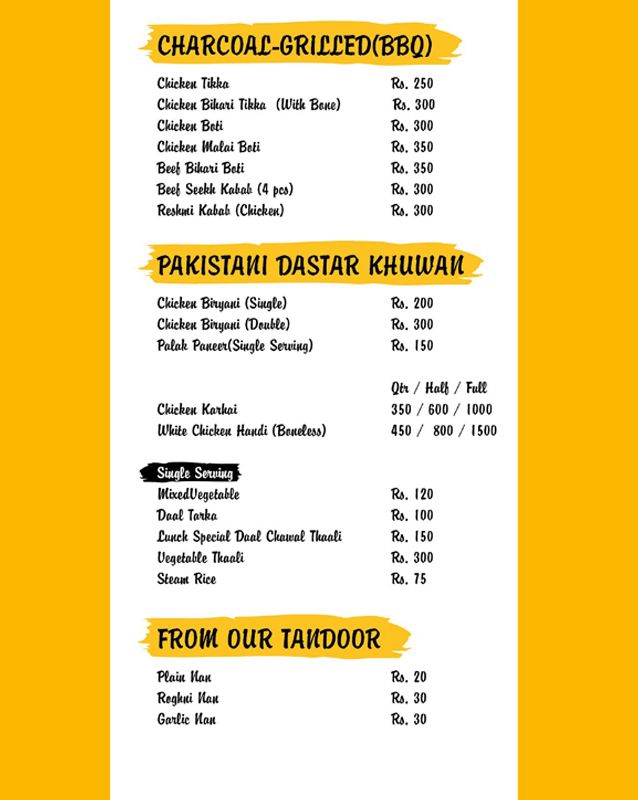 Sizzling Plate menu