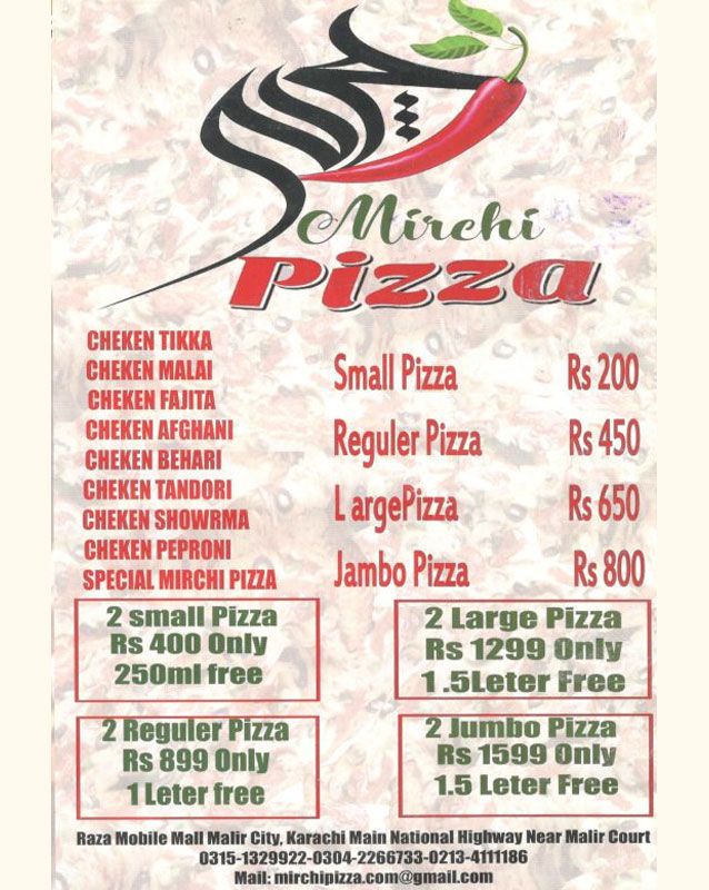 Mirchi Pizza  menu