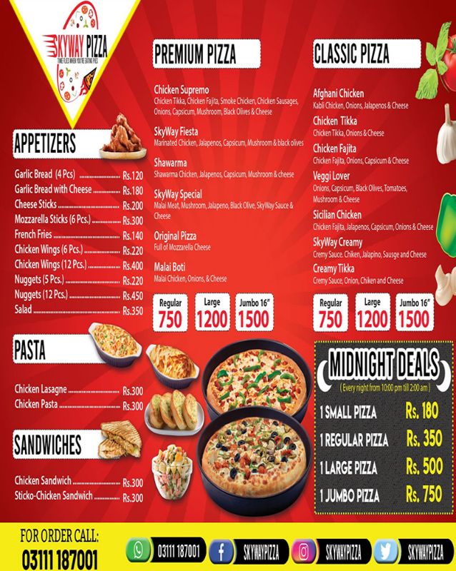 SkyWay Pizza menu