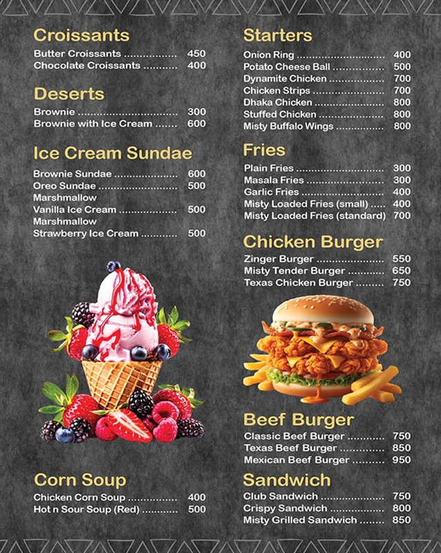 Misty Coffee & Snack bar menu