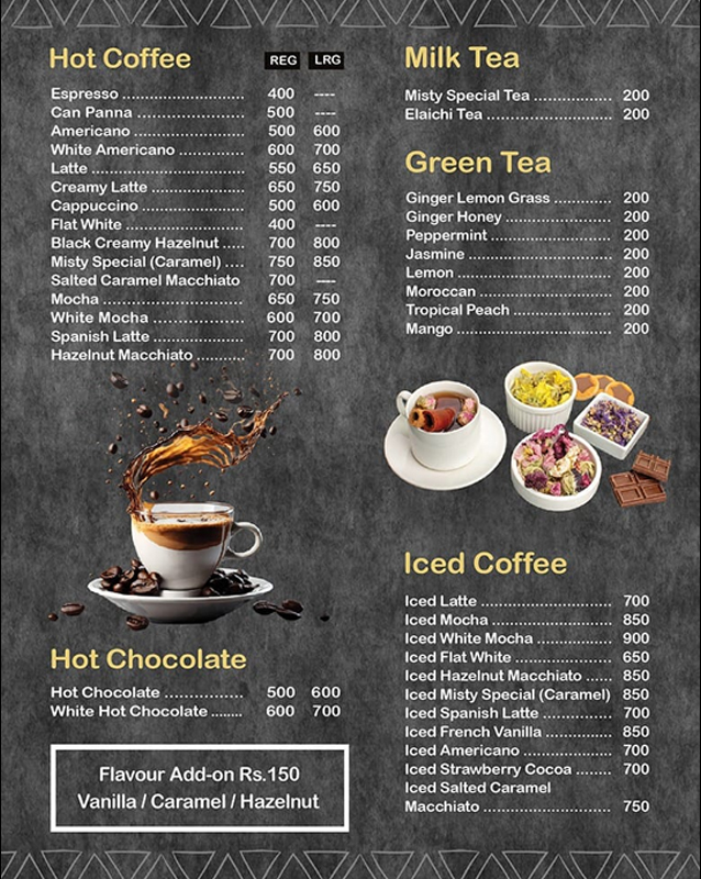 Misty Coffee & Snack bar menu