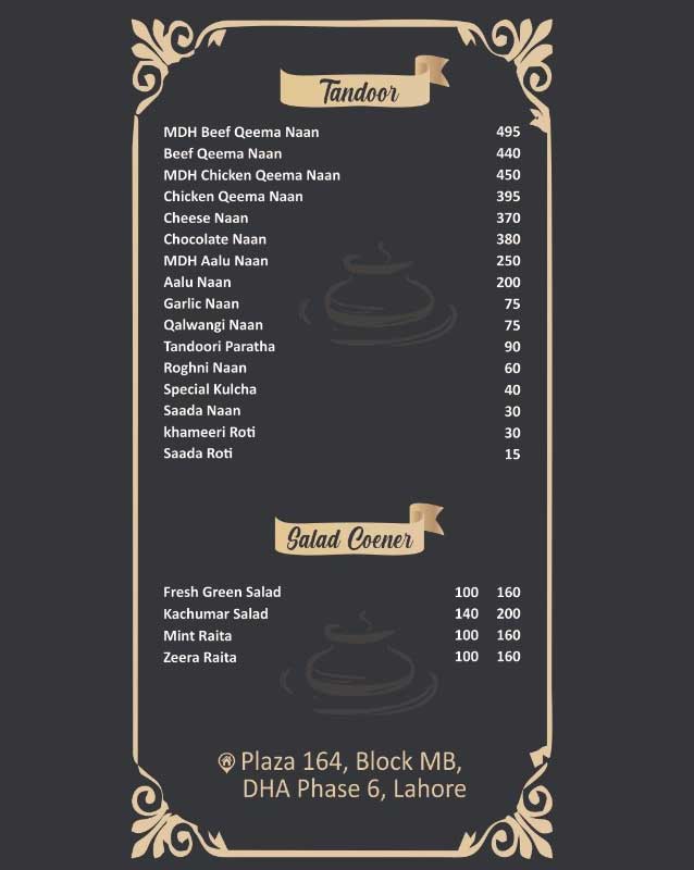 Mitti Di Handi menu