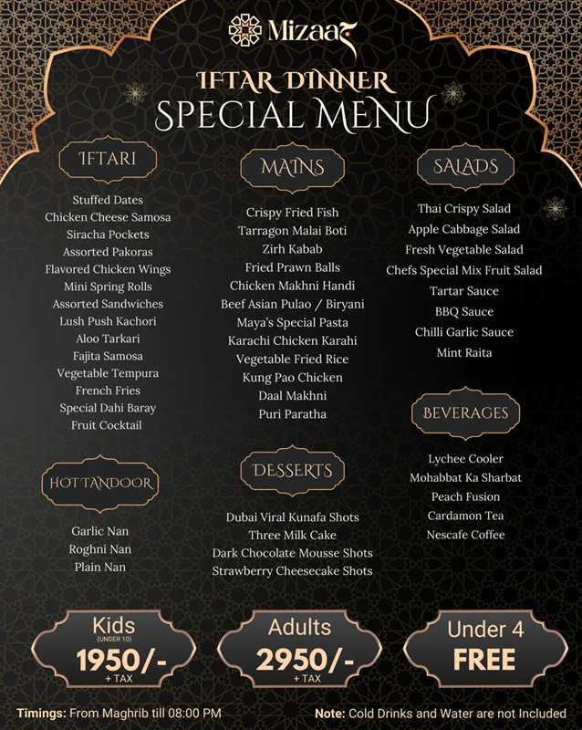 Mizaaj Restaurant menu