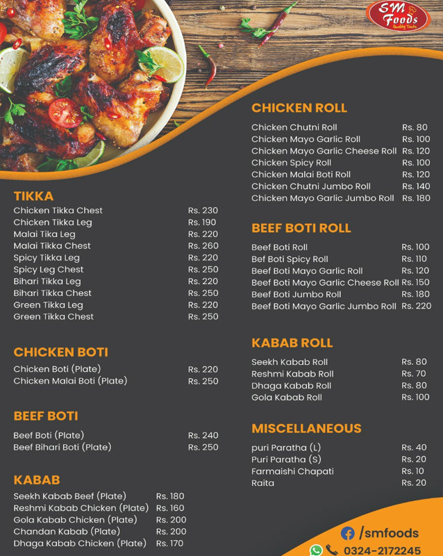 SM Foods menu