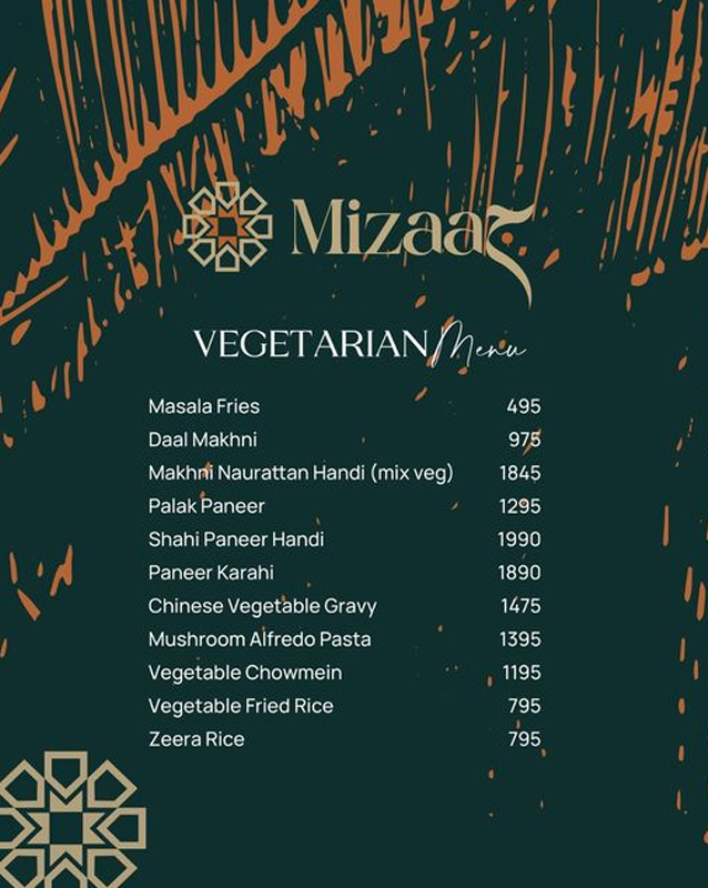 Mizaaj Restaurant menu