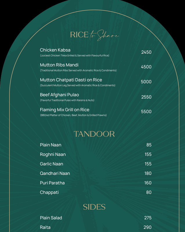 Mizaaj Restaurant menu