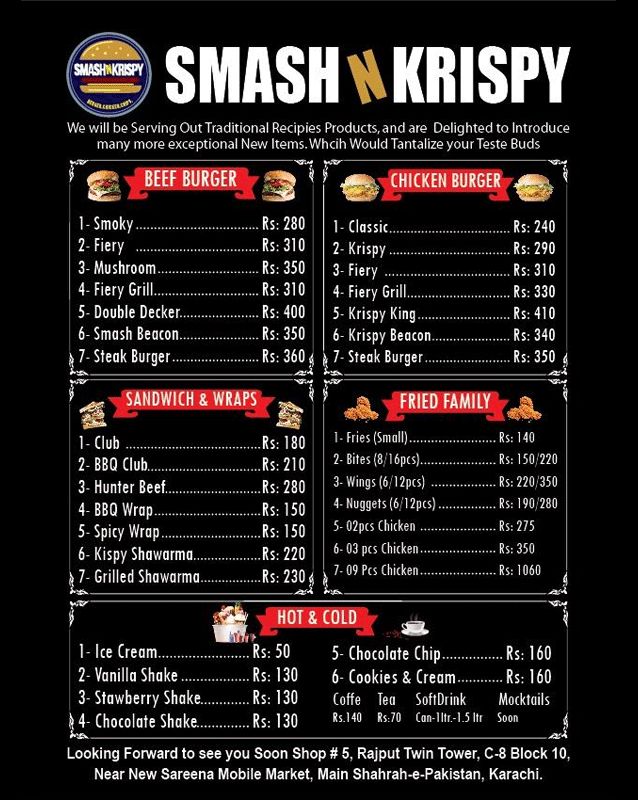 Smash N Krispy menu