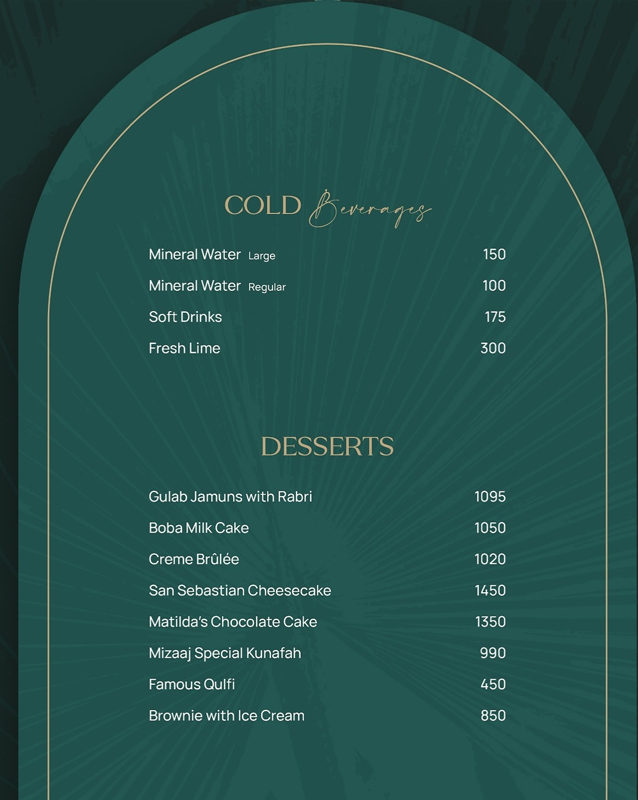 Mizaaj Restaurant menu