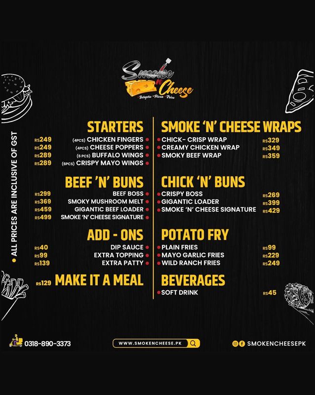 Smoke 'N' Cheese menu