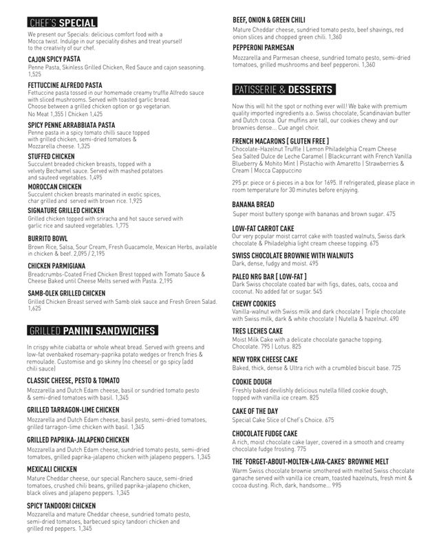Mocca menu