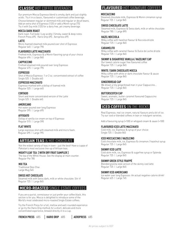 Mocca menu