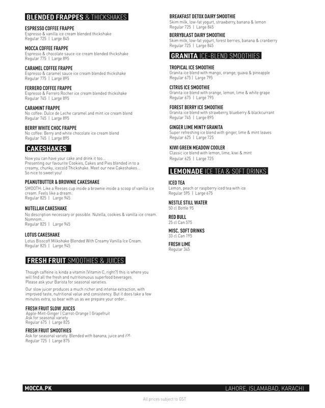 Mocca menu