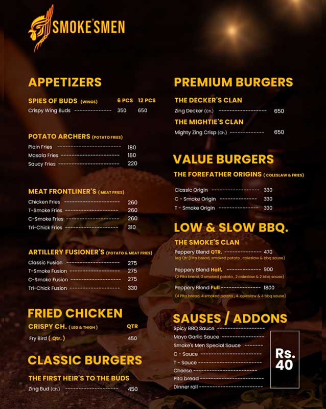 Smoke's Men menu