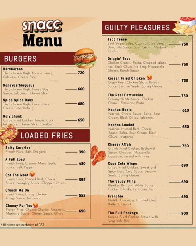 Snacc menu