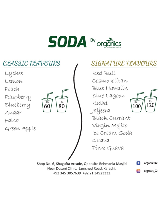 Soda By Organics menu