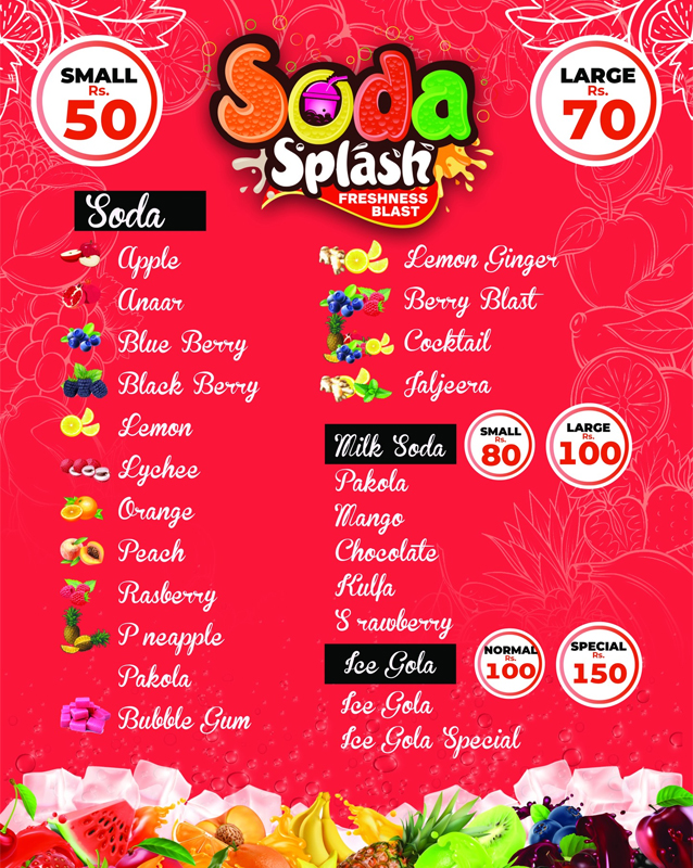 Soda Splash menu