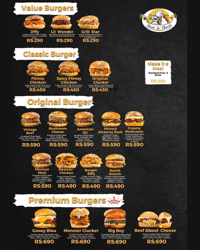 Moos 'n' Clucks menu