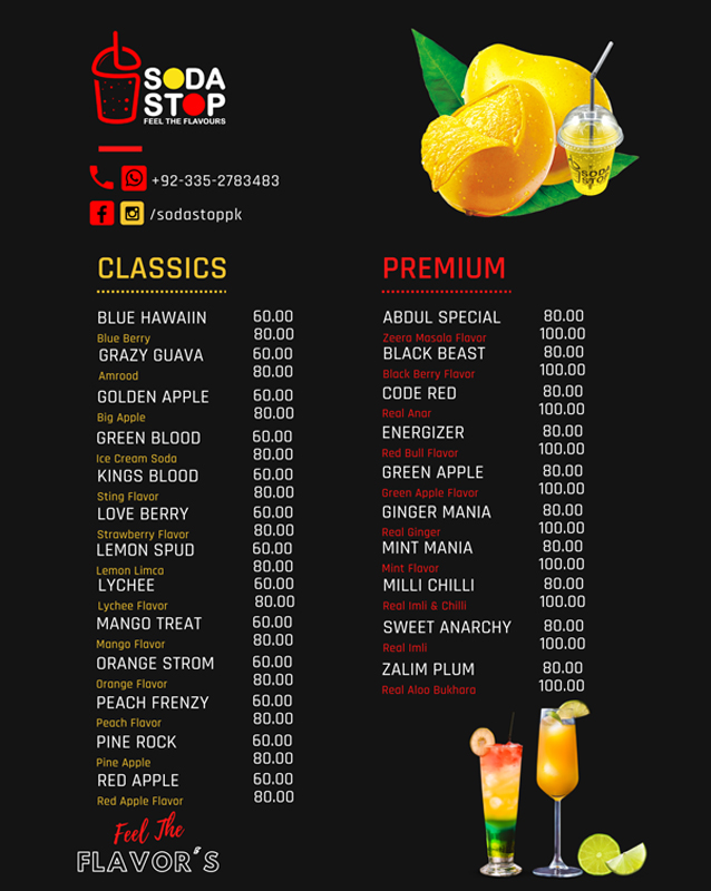 Soda Stop menu