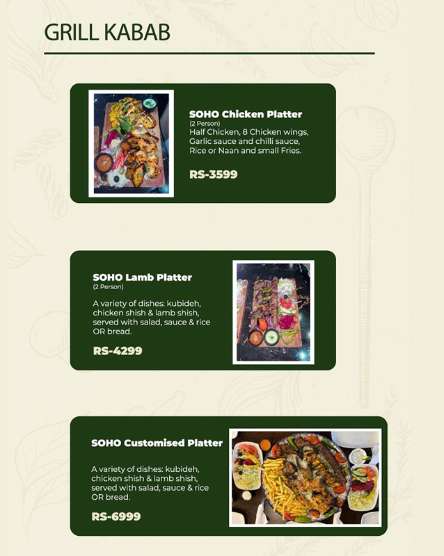 Soho Cafe & Grill  menu