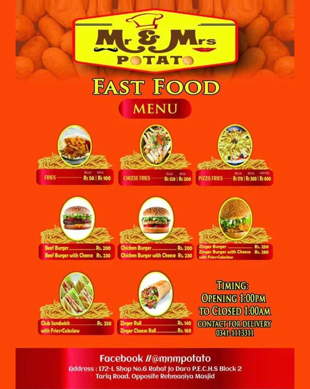 Mr & Mrs potato menu