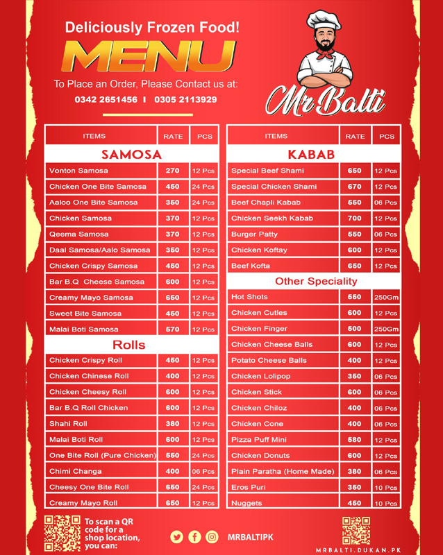 Mr Balti  menu
