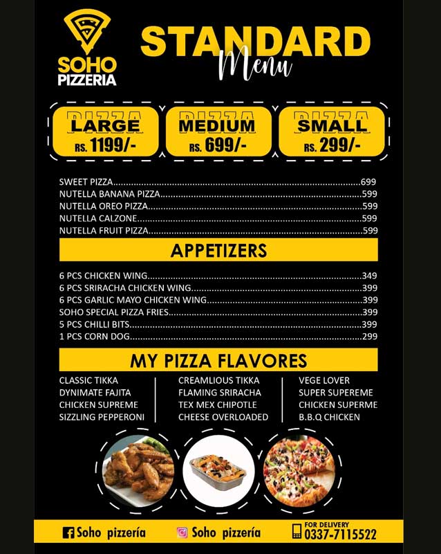 Soho Pizzeria menu