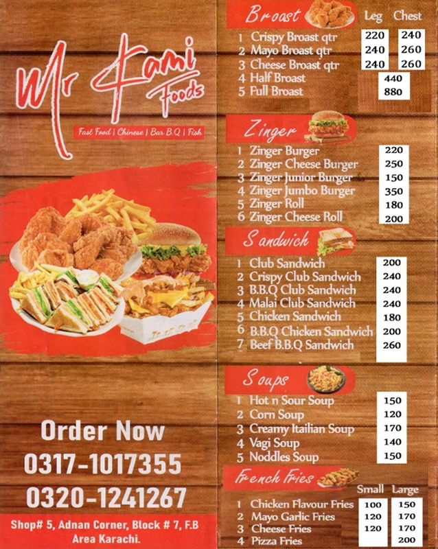 Mr Kami menu